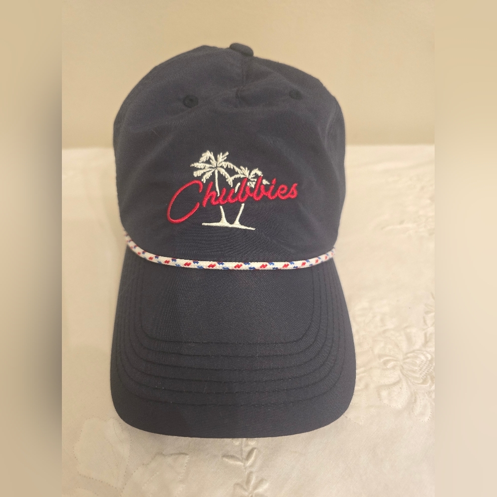 NWOT Chubbies Dark Blue Hat with White Palm Tree And Red Logo